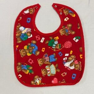 🐥 Tidy Turtle - Red Teddy Bear Print Baby Bib